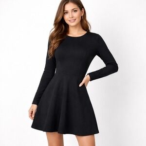 Lulus Black Long Sleeve Skater Dress JD6370 Fit and Flare Mini Womens Size M